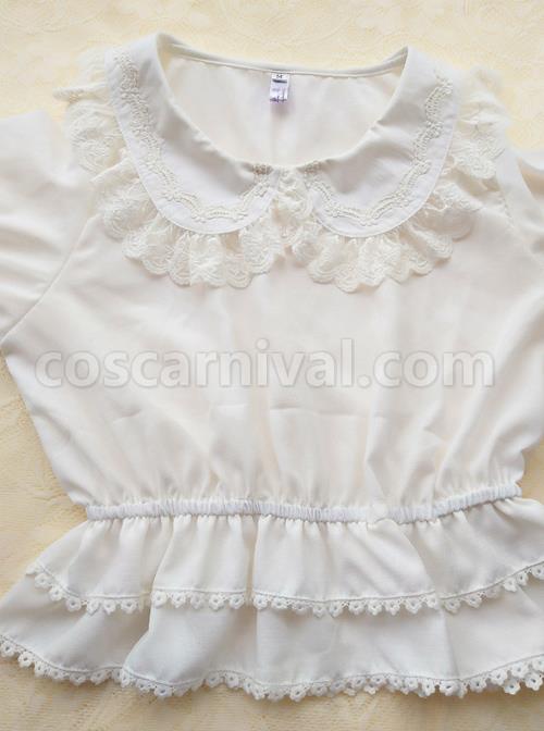 Cute Doll Collar White Chiffon Sweet Lolita Half Sleeve Shirt coscarnival