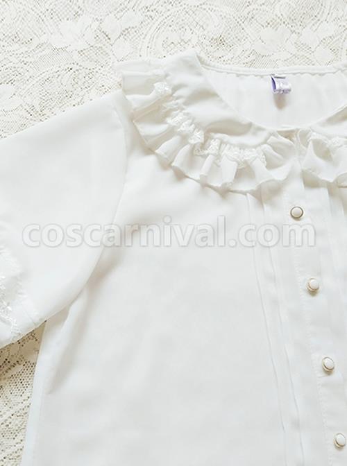 Cute Lace Doll Collar Ruffle Trim Lantern Sleeve Chiffon Classic Lolita Short Sleeve Shirt coscarnival