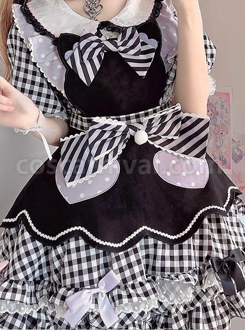 Cute-Pastry-Chef-Checkerboard-Design-Pleated-Ruffled-Hem-Bow-Knot-Apron-Doll-Neckline-Classic-Lolita-Dress-coscarnival-3081