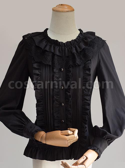 Cute Pure Black Or White Classic Lolita Long Sleeve Shirt coscarnival