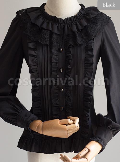 Cute Pure Black Or White Classic Lolita Long Sleeve Shirt coscarnival