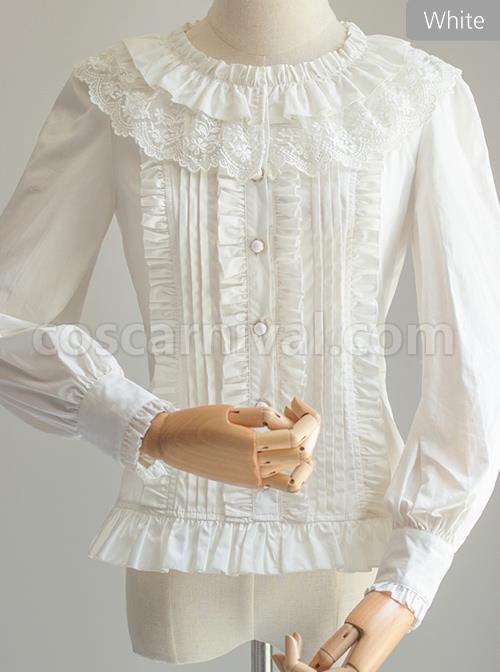 Cute Pure Black Or White Classic Lolita Long Sleeve Shirt coscarnival