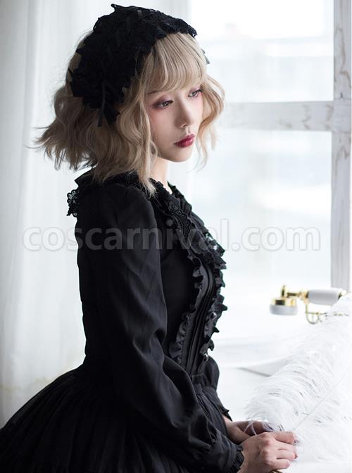 Cute Pure Black Or White Classic Lolita Long Sleeve Shirt coscarnival