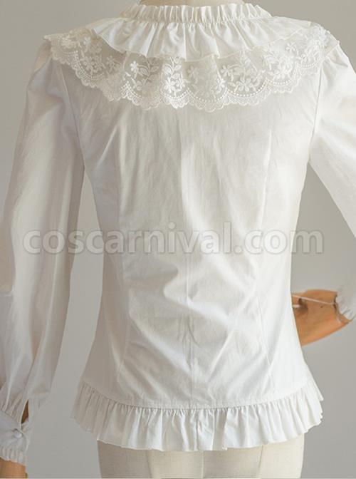 Cute Pure Black Or White Classic Lolita Long Sleeve Shirt coscarnival