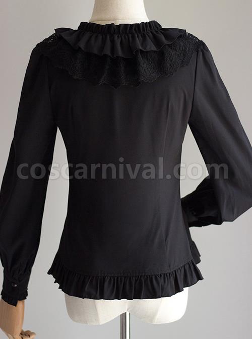 Cute Pure Black Or White Classic Lolita Long Sleeve Shirt coscarnival
