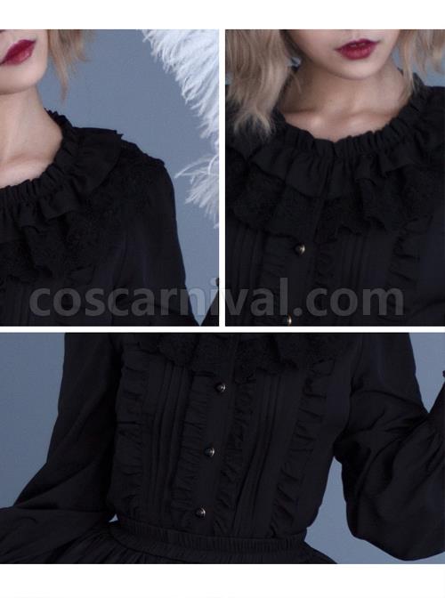 Cute Pure Black Or White Classic Lolita Long Sleeve Shirt coscarnival