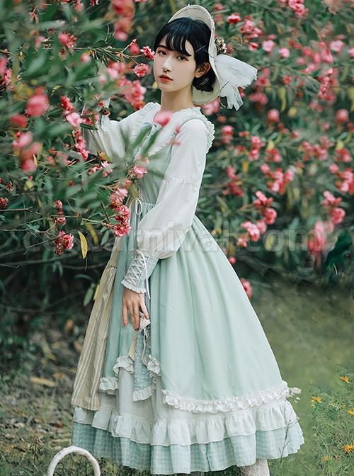 Cute-Round-Neck-Tie-Plaid-Splicing-Hem-Design-Fresh-Autumn-Classic-Lolita-Long-Sleeved-Dress-coscarnival-3071