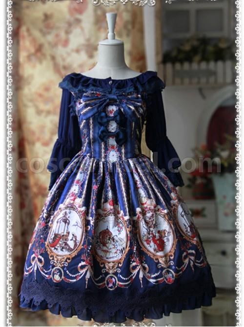 Daily Version Fairy Dance Series Deep Blue Small Trumpet Sleeves Lolita Shirt coscarnival