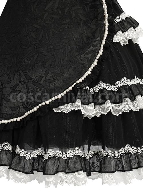 Damask Series OP Chinese Style Black Short Cheongsam Retro Elegant Gothic Lolita Short Sleeve Dress coscarnival