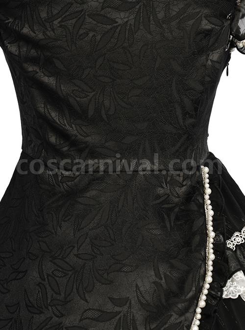 Damask Series OP Chinese Style Black Short Cheongsam Retro Elegant Gothic Lolita Short Sleeve Dress coscarnival