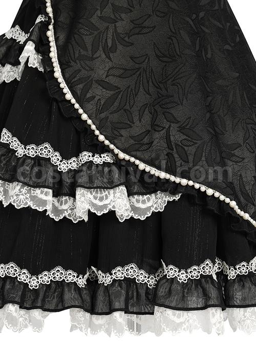 Damask Series OP Chinese Style Black Short Cheongsam Retro Elegant Gothic Lolita Short Sleeve Dress coscarnival