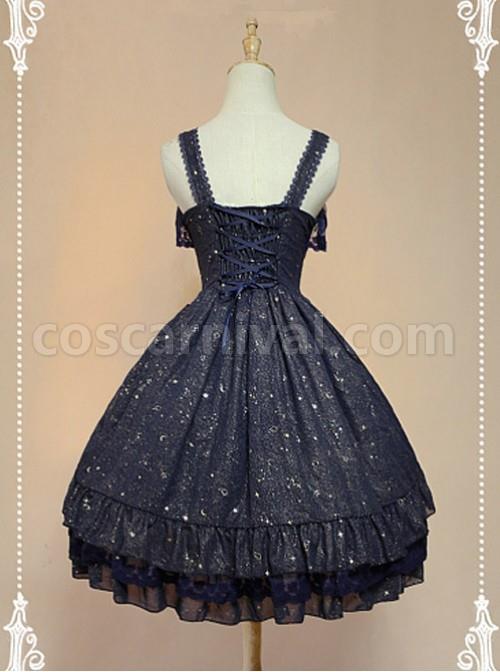 Dark-Blue-Bow-Knot-At-Neckline-Lace-Wrinkle-Vest-Skirt-coscarnival-921