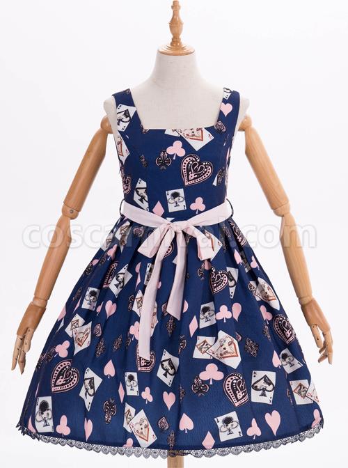 Dark-Blue-Chiffon-Poker-Printing-Classic-Lolita-Sling-Dress-coscarnival-3940
