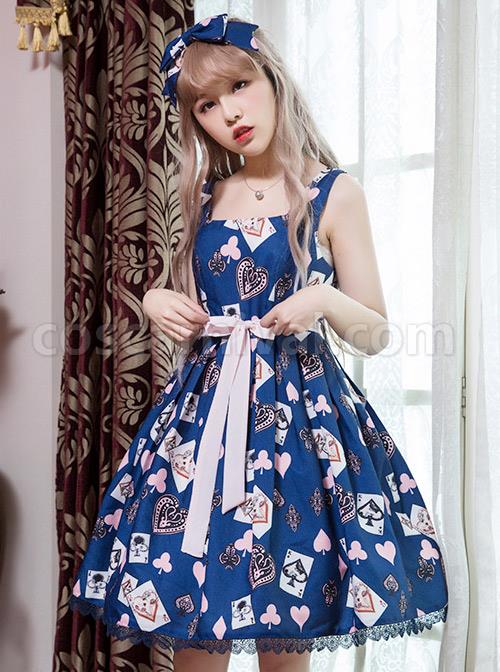 Dark-Blue-Chiffon-Poker-Printing-Classic-Lolita-Sling-Dress-coscarnival-3943