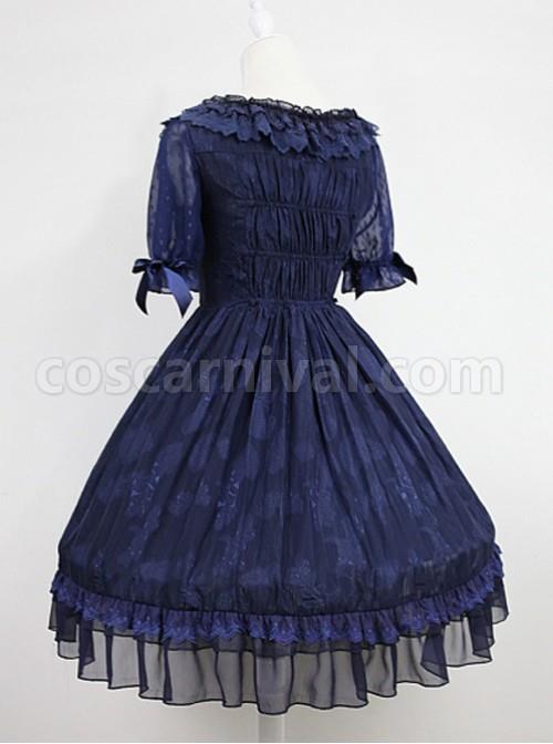 Dark-Blue-Short-Sleeves-With-Flounce-Hemline-Lace-Dress-coscarnival-426