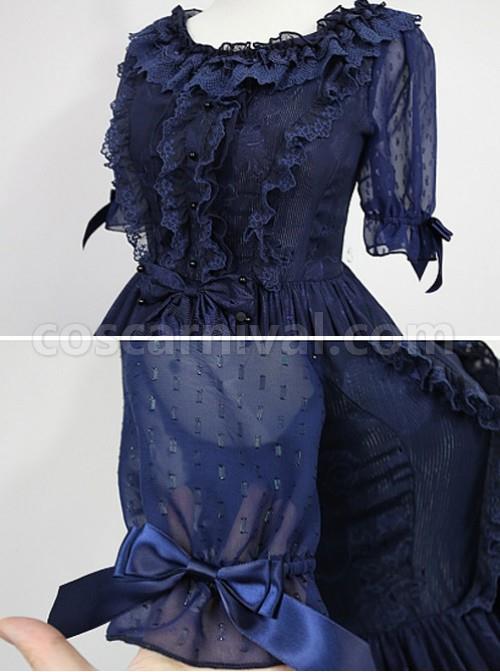 Dark-Blue-Short-Sleeves-With-Flounce-Hemline-Lace-Dress-coscarnival-432