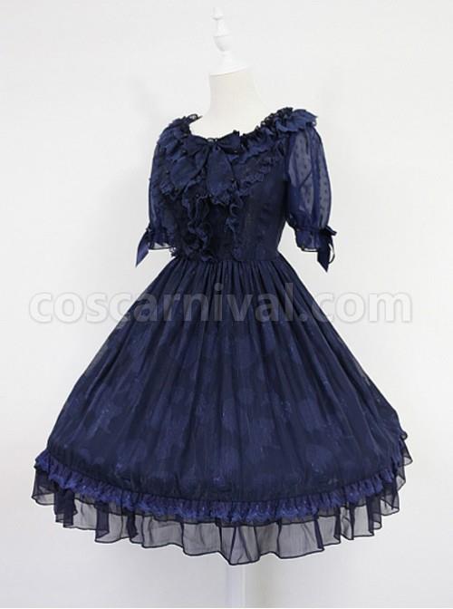 Dark-Blue-Short-Sleeves-With-Flounce-Hemline-Lace-Dress-coscarnival-440