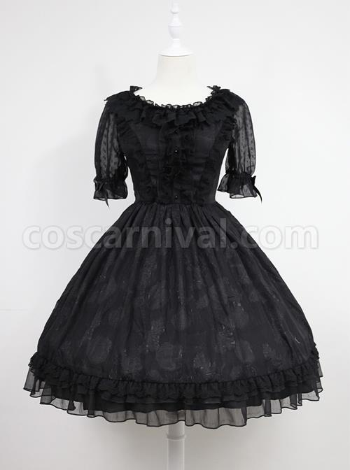 Dark-Blue-Short-Sleeves-With-Flounce-Hemline-Lace-Dress-coscarnival-448