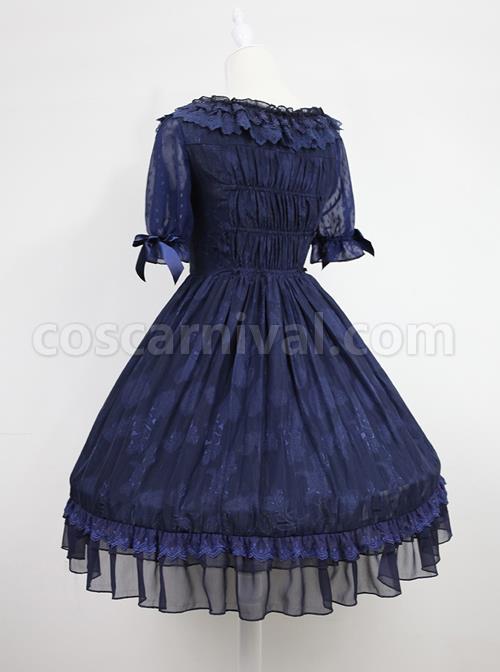 Dark-Blue-Short-Sleeves-With-Flounce-Hemline-Lace-Dress-coscarnival-466