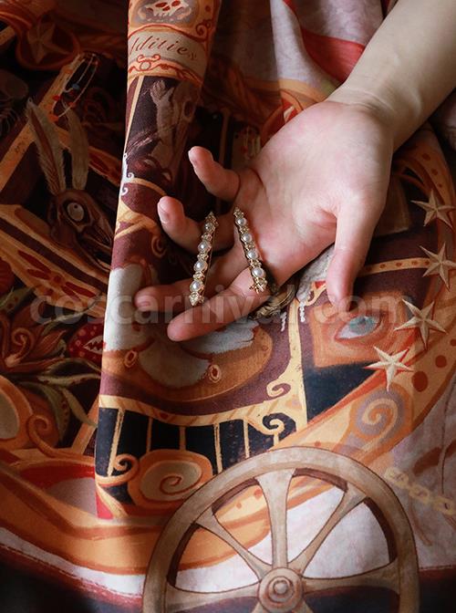 Dark Gothic Strange Circus Skeleton Pattern Print Trim Lolita Pleated Lace Slip Dress coscarnival