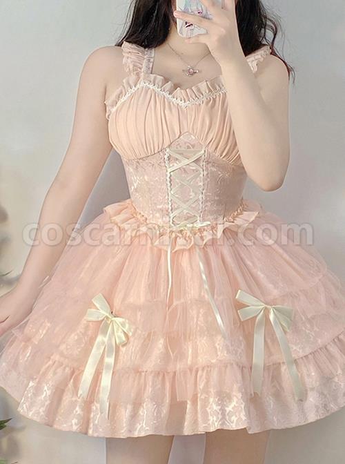 Dark-Jacquard-Design-Crinkled-Pink-Tie-Bow-Trim-Cute-Classic-Lolita-Slip-Dress-coscarnival-1731