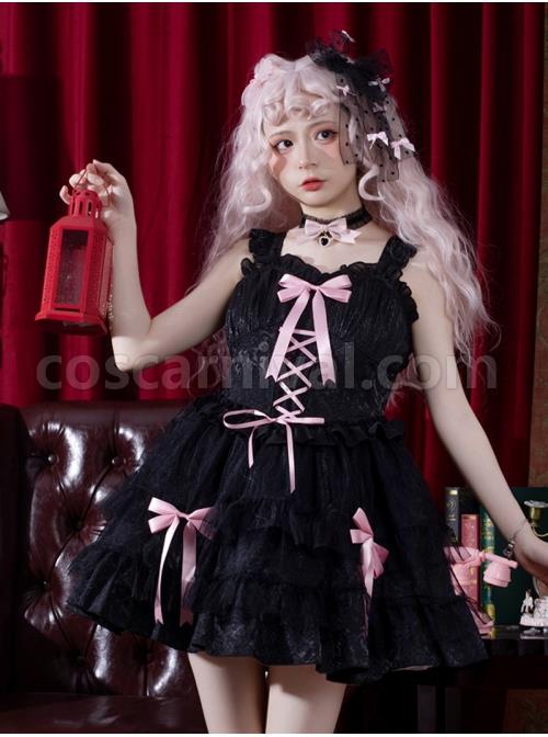 Dark-Jacquard-Design-Crinkled-Pink-Tie-Bow-Trim-Cute-Classic-Lolita-Slip-Dress-coscarnival-1745