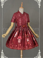 Dark Red Short Sleeves  Pleated Skirt Qi Lolita Dress - Chinese Palace Lanterns coscarnival