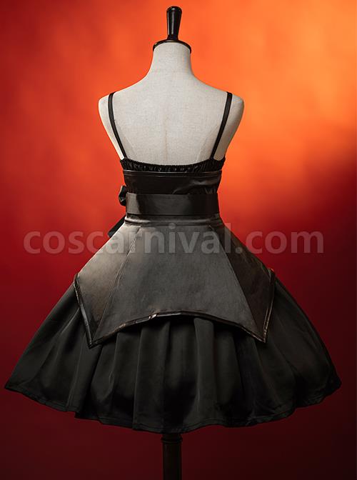 Dark Solid Gothic Halloween Style Irregular Cut At The Hem Bow Belt Decoration Lolita Witch Dress Set coscarnival