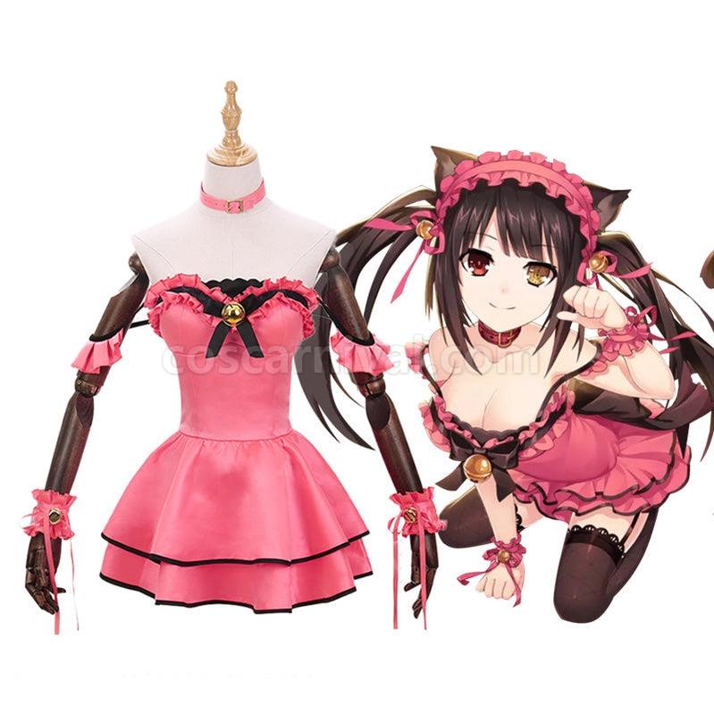 Date A Live Kurumi Tokisaki Pink Cat Maid Dress Cosplay Costume coscarnival011115117