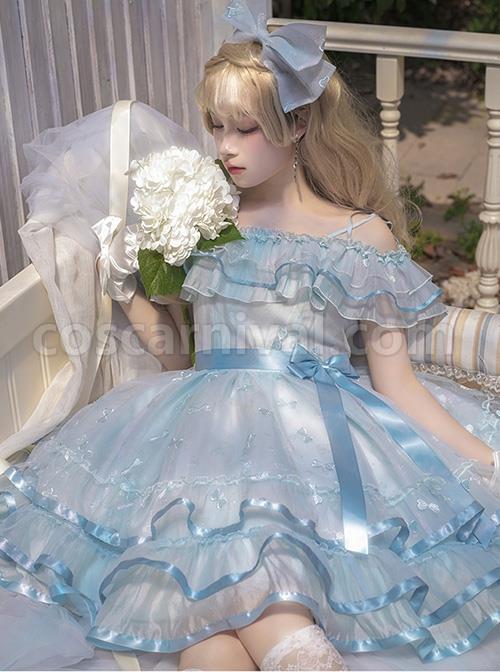 Daughter-Of-The-Sea-Series-Light-Blue-Sling-One-Shoulder-Dreamy-Fine-Glitter-Butterfly-Embroidery-Classic-Lolita-Sleeveless-Dress-coscarnival-3055