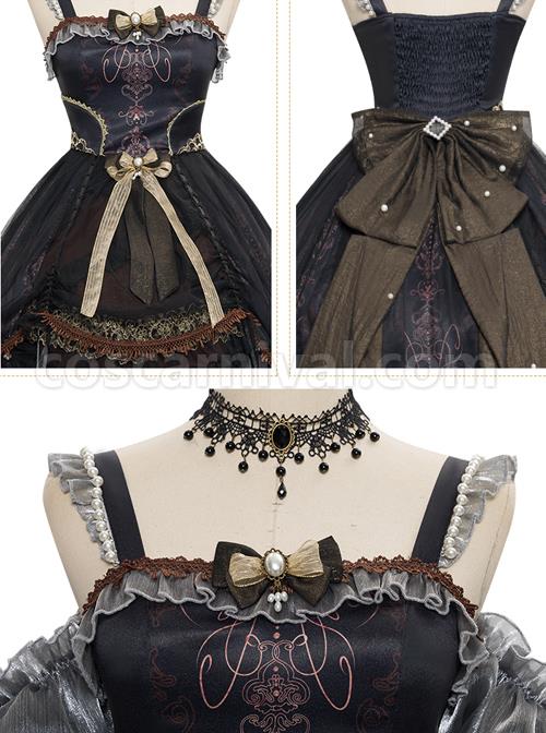 Day-night Carol Series JSK Dark Retro Black Gold Gothic Lolita Sling Dress coscarnival