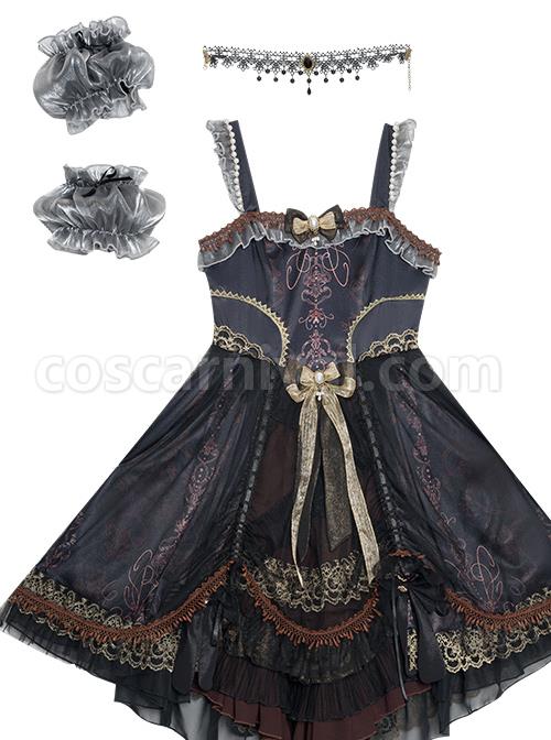 Day-night Carol Series JSK Dark Retro Black Gold Gothic Lolita Sling Dress coscarnival