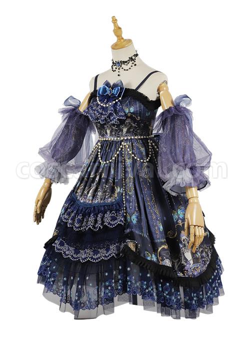 Death Butterfly Music Chapter Series JSK Gorgeous Gothic Lolita Sling Dress Set coscarnival