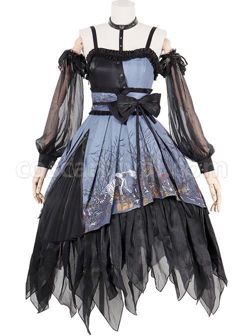 Decaying Forest Series JSK Blue Darkness Retro Gothic Lolita Sling Dress coscarnival