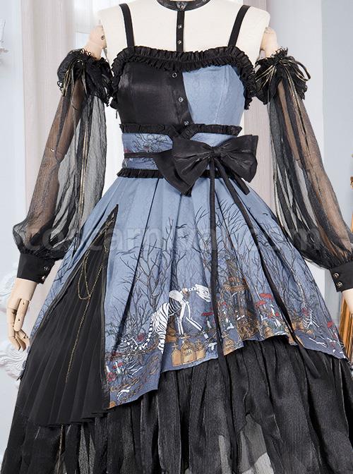 Decaying Forest Series JSK Blue Darkness Retro Gothic Lolita Sling Dress coscarnival