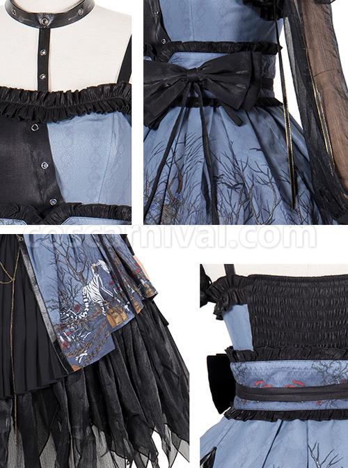 Decaying Forest Series JSK Blue Darkness Retro Gothic Lolita Sling Dress coscarnival