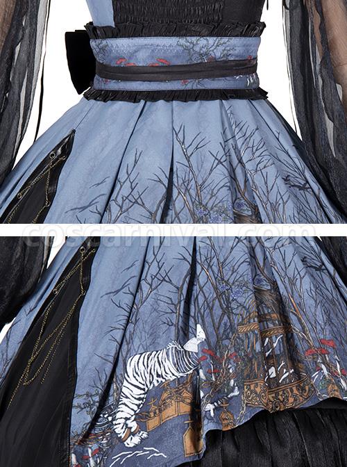 Decaying Forest Series JSK Blue Darkness Retro Gothic Lolita Sling Dress coscarnival