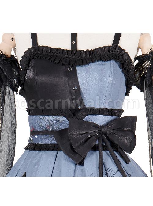 Decaying Forest Series JSK Blue Darkness Retro Gothic Lolita Sling Dress coscarnival