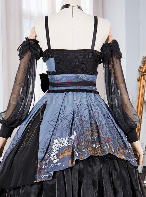 Decaying Forest Series JSK Blue Darkness Retro Gothic Lolita Sling Dress coscarnival