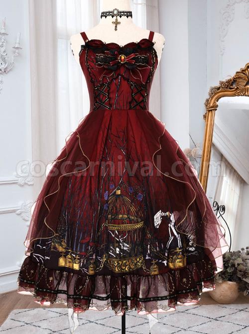 Decaying Forest Series JSK Retro Gothic Lolita Sling Dress coscarnival