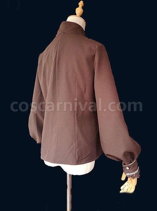 Delicate Embroidery Decoration Irregular Cut Stand Collar Design Bow Knot Long Sleeve Classic Lolita Shirt coscarnival