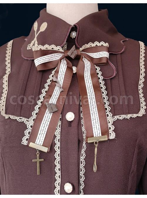 Delicate Embroidery Decoration Irregular Cut Stand Collar Design Bow Knot Long Sleeve Classic Lolita Shirt coscarnival
