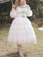 Delicate-Ornate-Pleated-Embroidered-Lace-Layered-Hem-Cross-Straps-Bow-Knot-Classic-Lolita-Long-Sleeve-Dress-coscarnival-3007