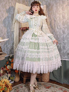 Delicate-Ornate-Pleated-Embroidered-Lace-Layered-Hem-Cross-Straps-Bow-Knot-Classic-Lolita-Long-Sleeve-Dress-coscarnival-3013