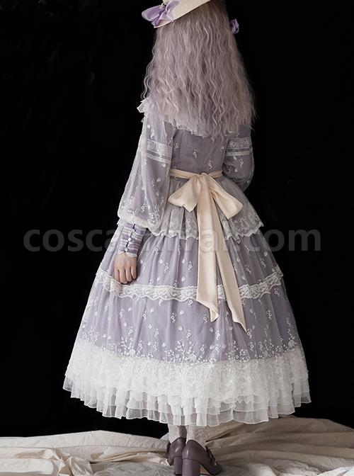 Delicate-Ornate-Pleated-Embroidered-Lace-Layered-Hem-Cross-Straps-Bow-Knot-Classic-Lolita-Long-Sleeve-Dress-coscarnival-3062