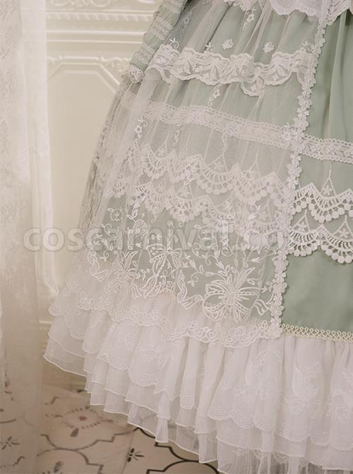 Delicate-Ornate-Pleated-Embroidered-Lace-Layered-Hem-Cross-Straps-Bow-Knot-Classic-Lolita-Long-Sleeve-Dress-coscarnival-3096