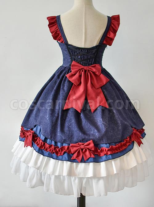 Delicate-Print-Ornament-Pleated-Lace-Red-Bow-Knot-Design-Cross-Tie-Jacquard-Lace-Classic-Lolita-Dress-coscarnival-3028