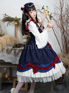 Delicate-Print-Ornament-Pleated-Lace-Red-Bow-Knot-Design-Cross-Tie-Jacquard-Lace-Classic-Lolita-Dress-coscarnival-3034