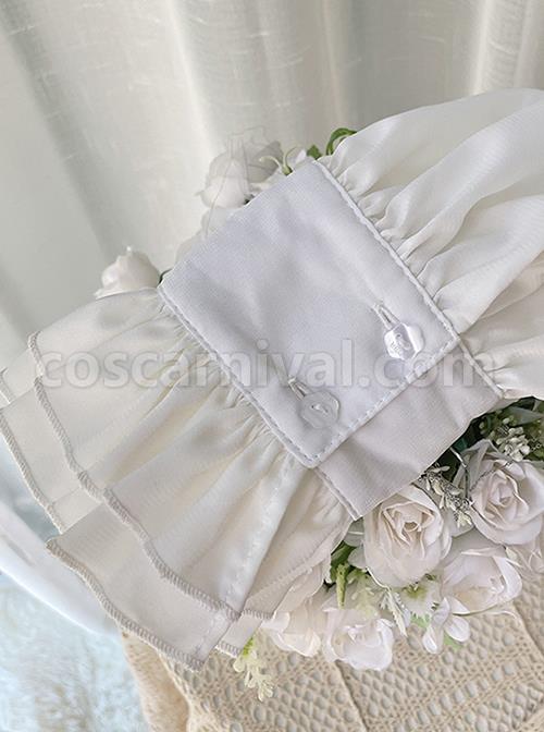 Delicately Pleated Ruffled Doll Neck Design Chiffon Court Style Slim Fit Classic Lolita White Long Sleeve Blouse coscarnival
