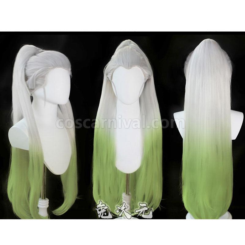 Demon Slayer Kimetsu no Yaiba Daki White Gradient Green Cosplay Wigs coscarnival01119130